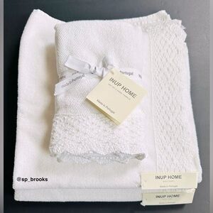 🎁INUP Home Bath Towel Set with Crochet Trim - 100% Cotton - 4 Pieces - White